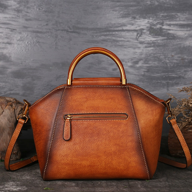 Luxus Frauen Echtes Leder Handtaschen Damen Retro Elegante Schulter Umhängetasche Rindsleder Handgemachte Damen Taschen - GYLDNE GRÆNSE Gourmet Online Shop