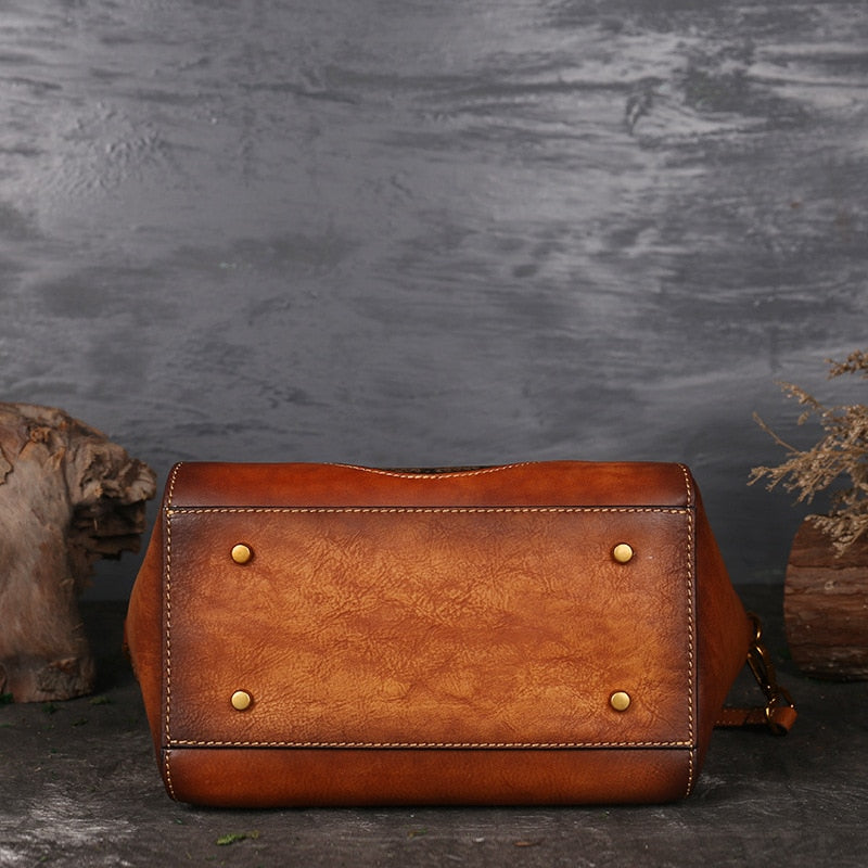 Luxus Frauen Echtes Leder Handtaschen Damen Retro Elegante Schulter Umhängetasche Rindsleder Handgemachte Damen Taschen - GYLDNE GRÆNSE Gourmet Online Shop