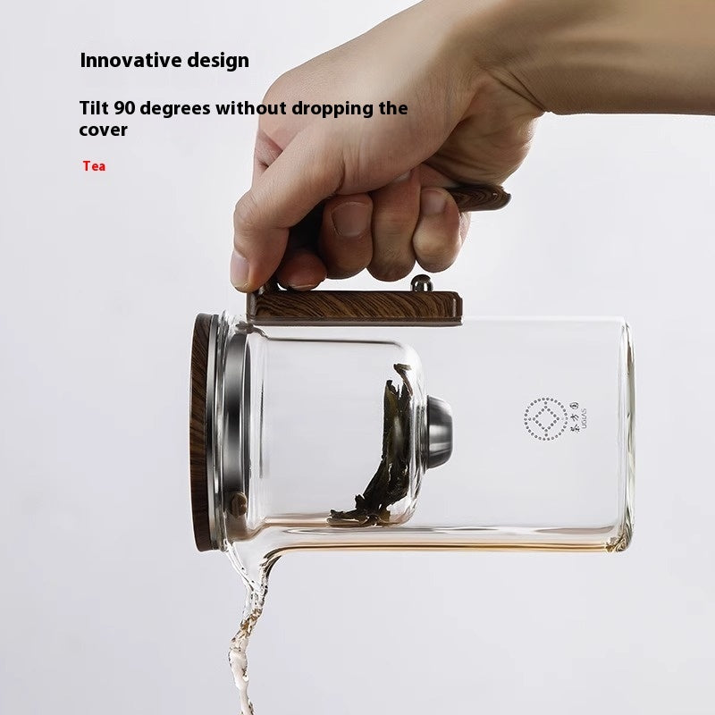 One Click Magnetic Teapot Separation Filtration Glass Tea Pot Wood Handle Tea Water Separation Teefilter - GYLDNE GRÆNSE Gourmet Online Shop
