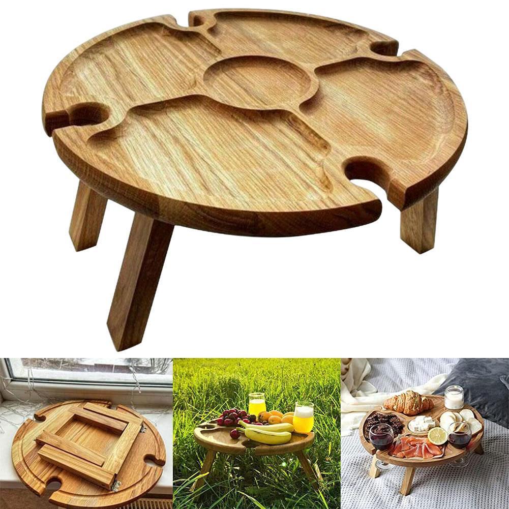 Hölzerner klappbarer Picknicktisch für den Außenbereich mit Glashalter 2 in 1 Weinglasgestell Weintisch für den Außenbereich Holztisch, der leicht zu transportieren ist - GYLDNE GRÆNSE Gourmet Online Shop