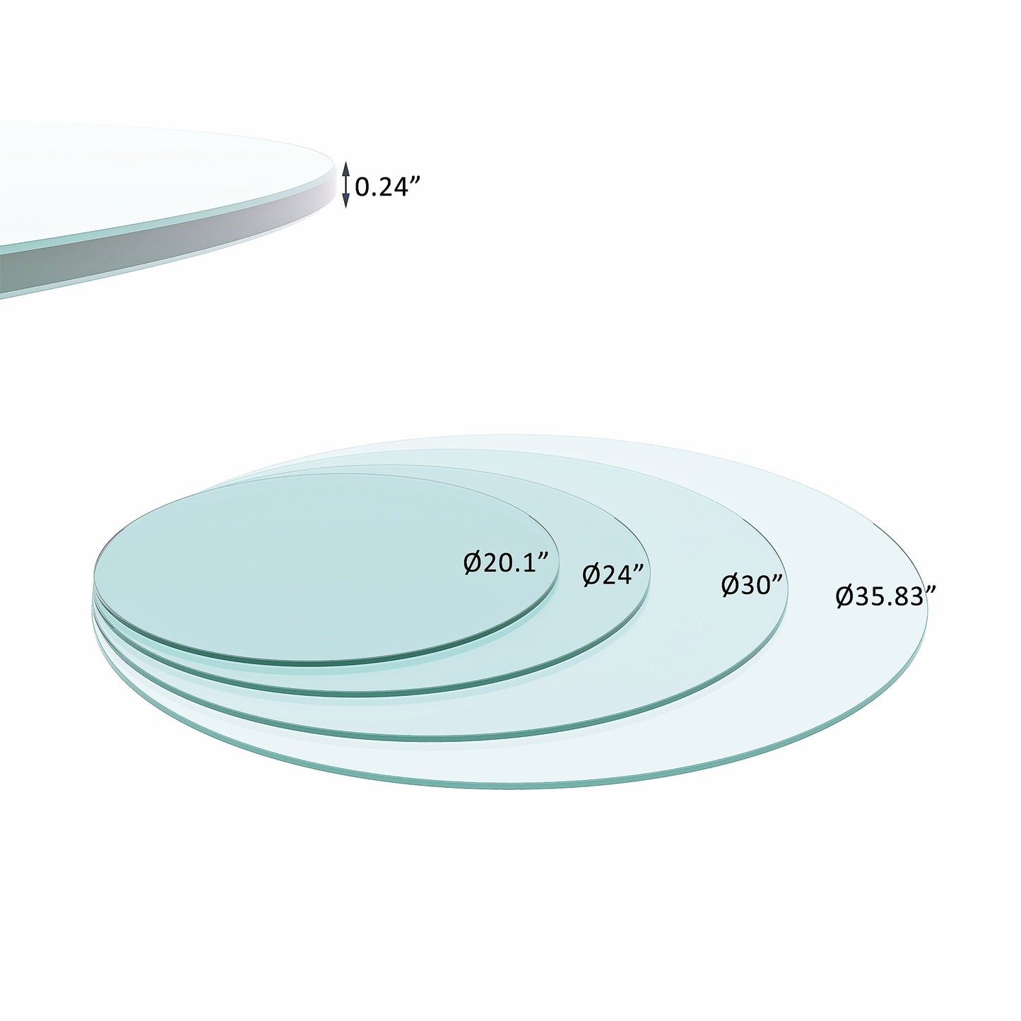 36" Zoll runde Tischplatte aus gehärtetem Glas Klarglas 1/4" Zoll dicke, flache polierte Kante - GYLDNE GRÆNSE Gourmet Online Shop