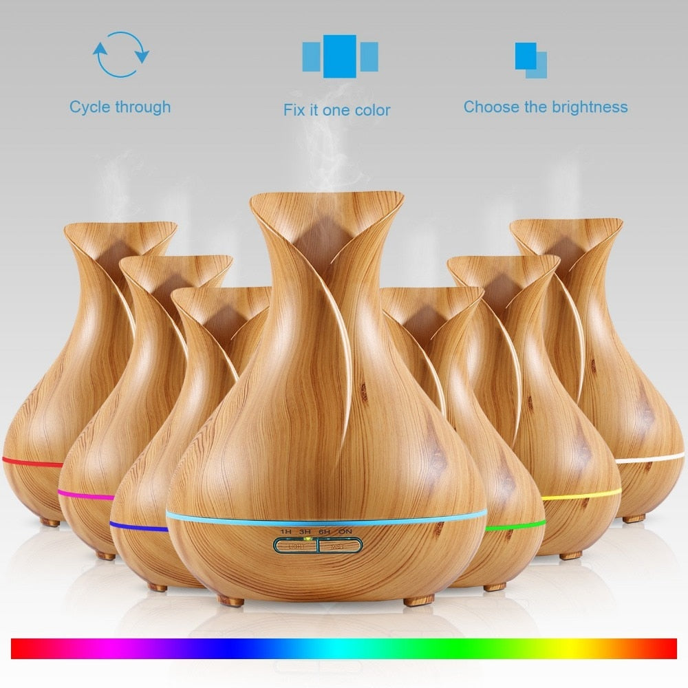 Ultraschall-Luftbefeuchter Tulip Vase Style 14W 400ML Holzmaserung Cool-Mist Aromatherapie Diffusor für ätherische Öle - GYLDNE GRÆNSE Gourmet Online Shop