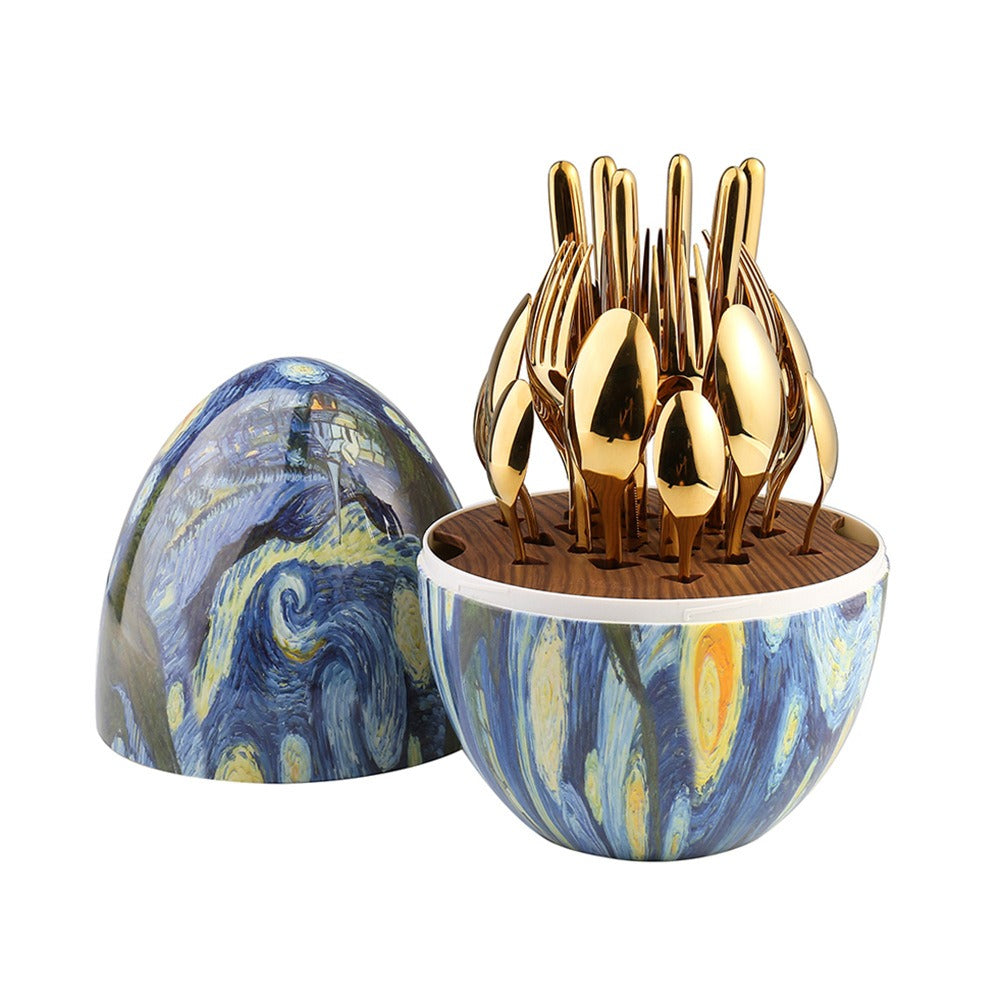Heartland Egg 24-Piece Stainless Steel Besteck Set Van Gogh Home Art Messer Gabel Löffel Set - GYLDNE GRÆNSE Gourmet Online Shop