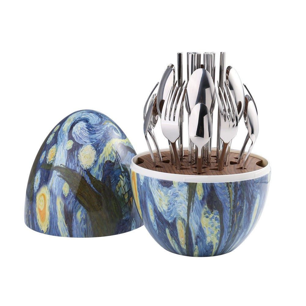 Heartland Egg 24-Piece Stainless Steel Besteck Set Van Gogh Home Art Messer Gabel Löffel Set - GYLDNE GRÆNSE Gourmet Online Shop