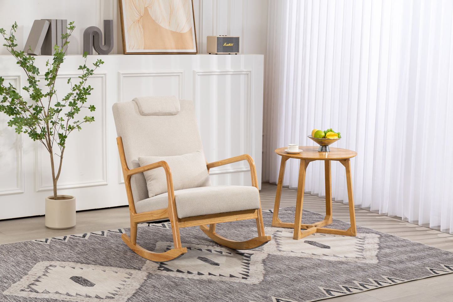 Schaukelstuhl gepolsterter Stoffschaukelsessel Indoor mit hoher Rückenlehne, Gleiterstühlen und Lendenkissen für das Wohnzimmer - GYLDNE GRÆNSE Gourmet Online Shop