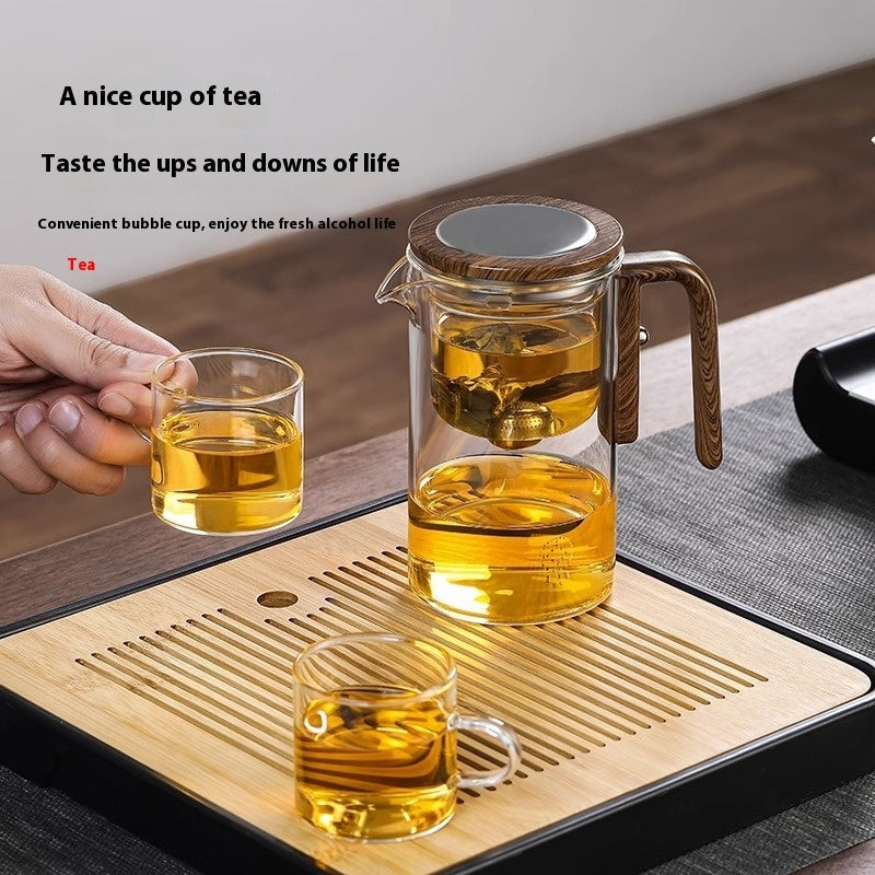 One Click Magnetic Teapot Separation Filtration Glass Tea Pot Wood Handle Tea Water Separation Teefilter - GYLDNE GRÆNSE Gourmet Online Shop
