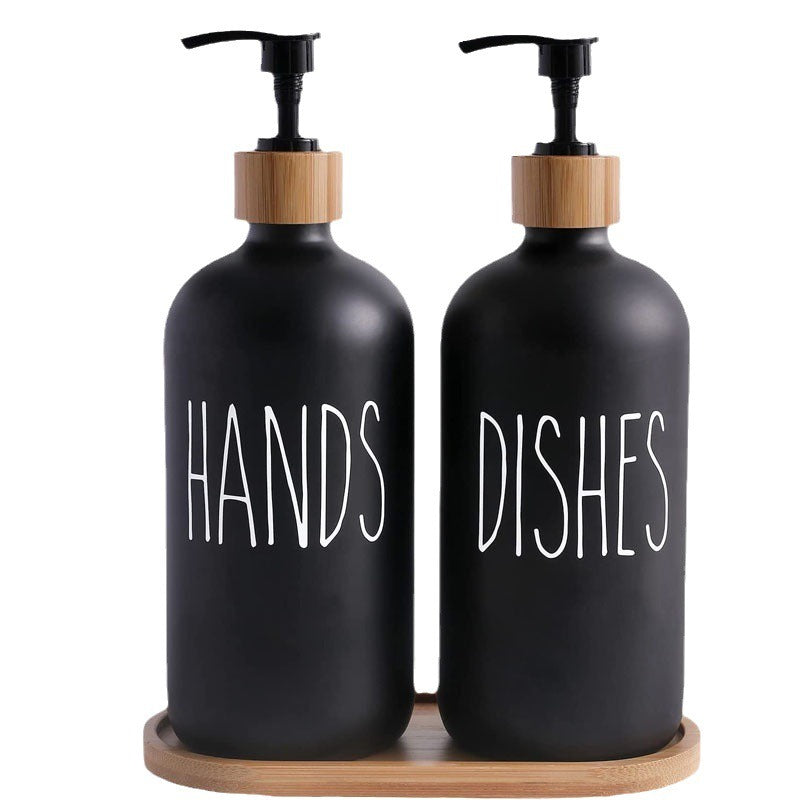 Glas 500ml Boston Handseifenpumpe schwarz und weiß Spaltflasche Holzkappe Seifenspender Shampooflasche - GYLDNE GRÆNSE Gourmet Online Shop