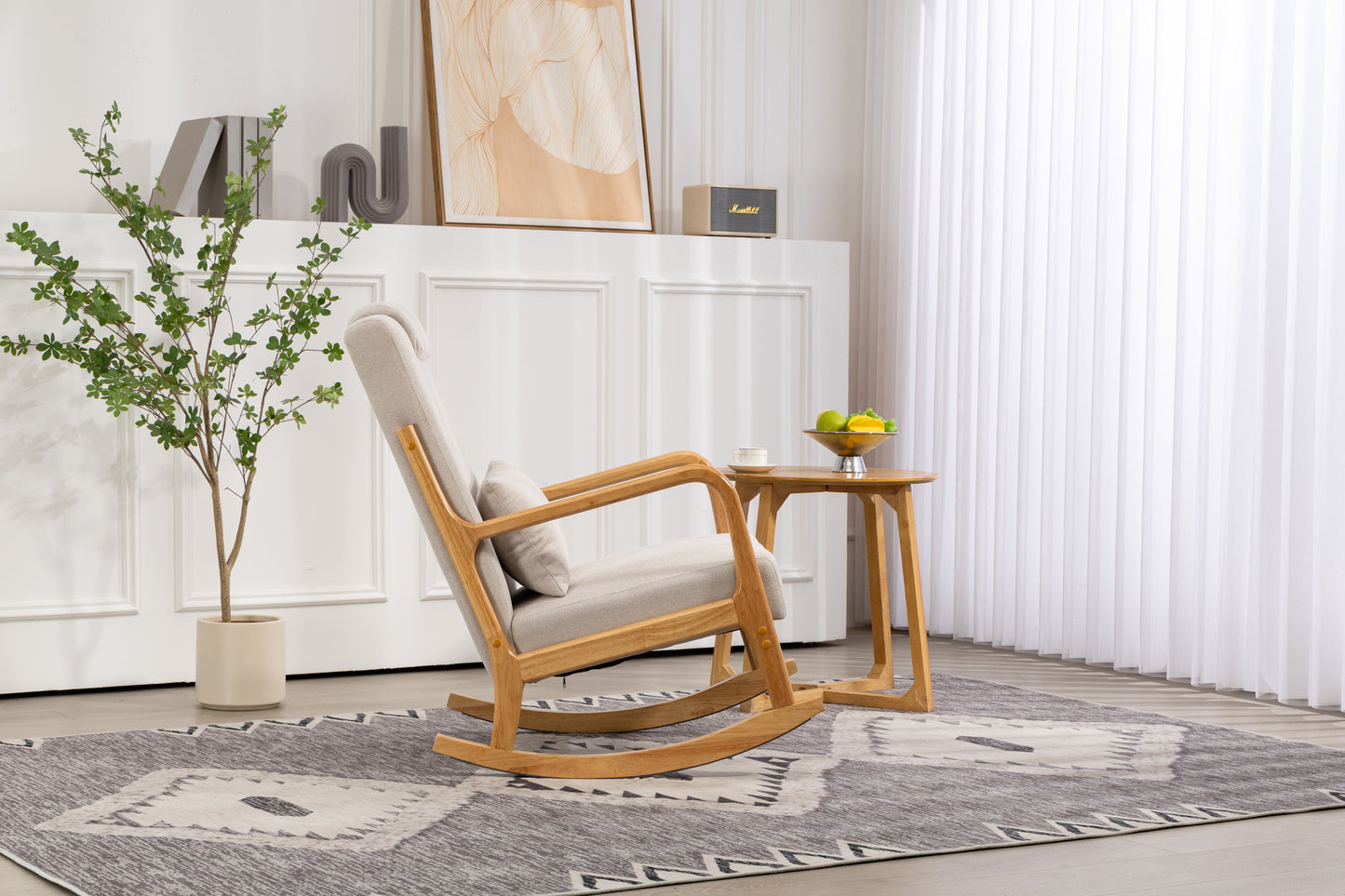 Schaukelstuhl gepolsterter Stoffschaukelsessel Indoor mit hoher Rückenlehne, Gleiterstühlen und Lendenkissen für das Wohnzimmer - GYLDNE GRÆNSE Gourmet Online Shop