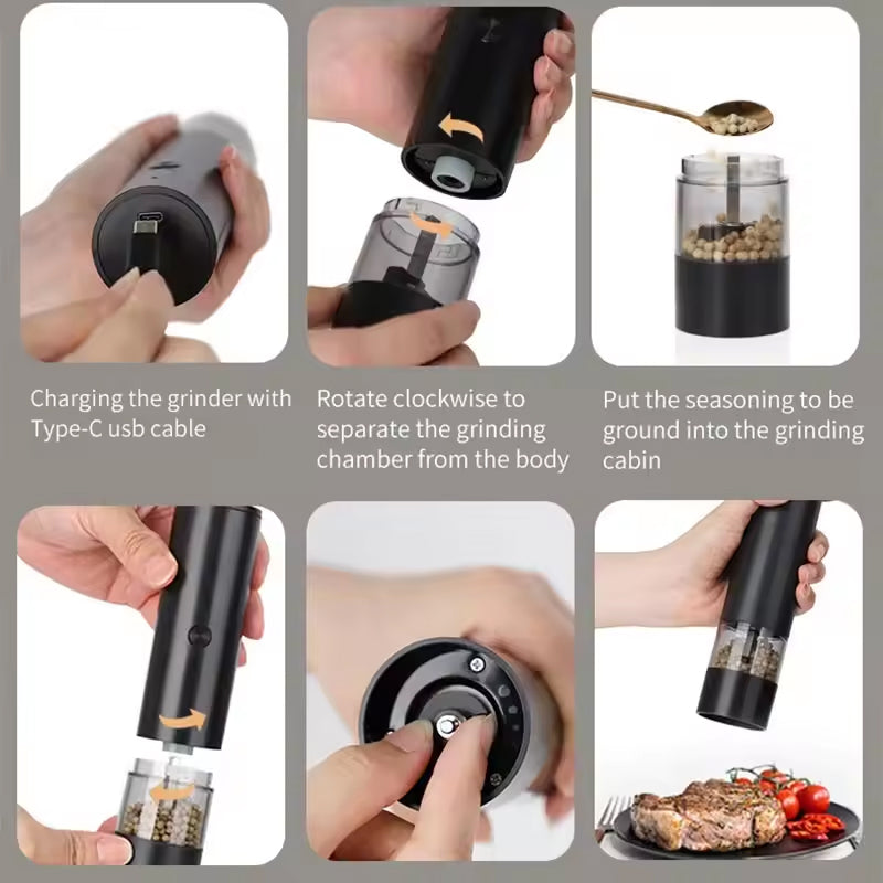 Elektrische Pfeffer- und Meersalzmühle mit USB-Aufladung mit Basis und doppelter Unterstützung für einfaches Aufladen und Verwenden - GYLDNE GRÆNSE Gourmet Online Shop