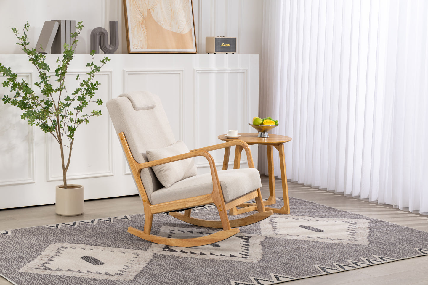 Schaukelstuhl gepolsterter Stoffschaukelsessel Indoor mit hoher Rückenlehne, Gleiterstühlen und Lendenkissen für das Wohnzimmer - GYLDNE GRÆNSE Gourmet Online Shop
