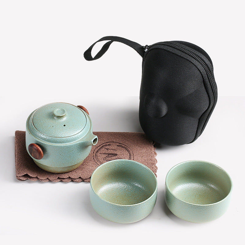 Schwarze Keramik schnelle Gasttasse ein Topf zwei Tassen Haushalt Outdoor Reise Tee Set tragbare Tasche Kung Fu Outdoor tragbare Blase - GYLDNE GRÆNSE Gourmet Online Shop