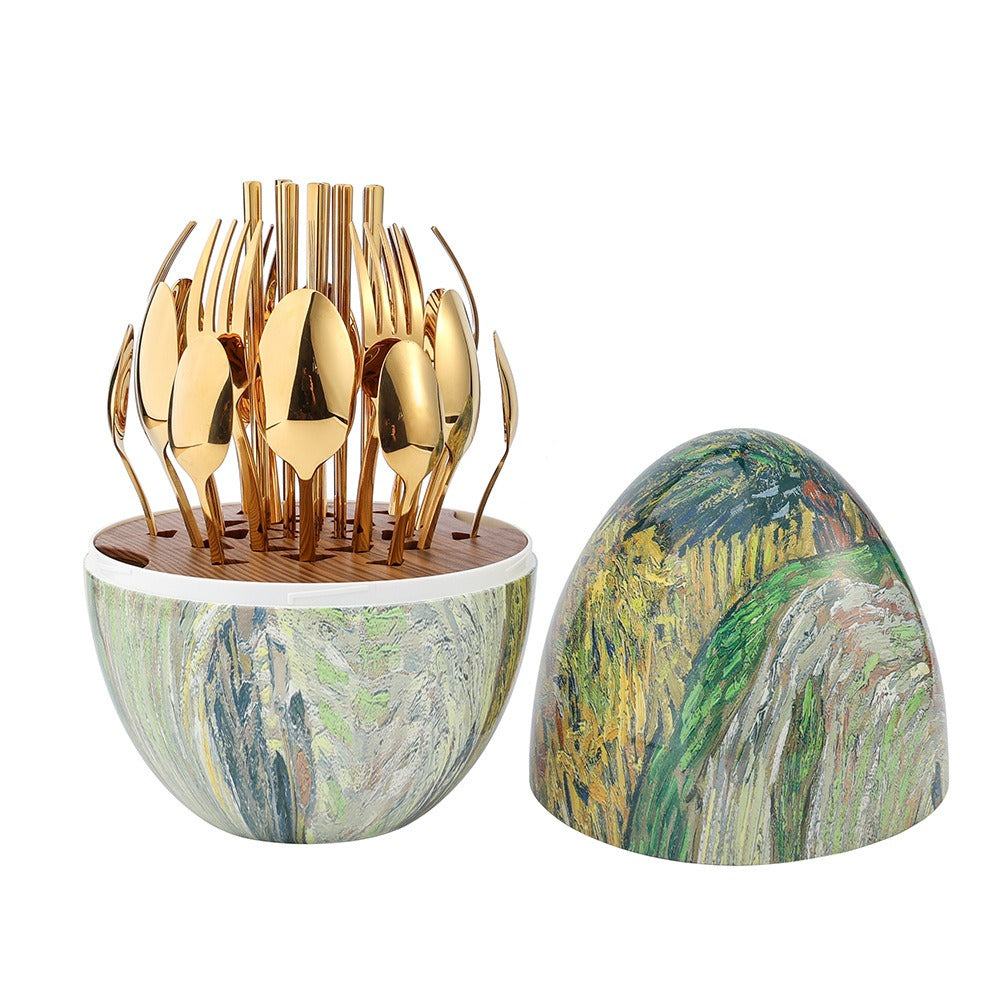 Heartland Egg 24-Piece Stainless Steel Besteck Set Van Gogh Home Art Messer Gabel Löffel Set - GYLDNE GRÆNSE Gourmet Online Shop