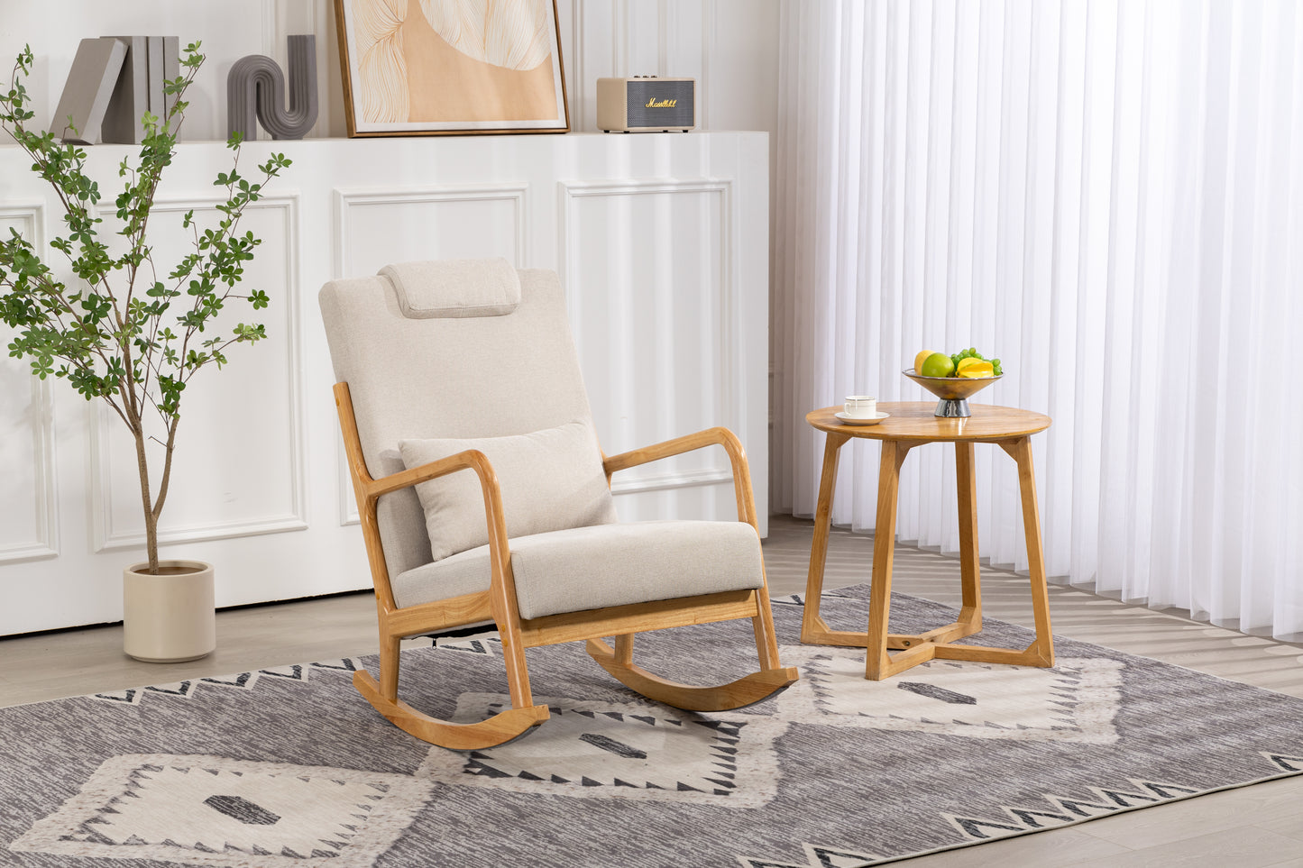 Schaukelstuhl gepolsterter Stoffschaukelsessel Indoor mit hoher Rückenlehne, Gleiterstühlen und Lendenkissen für das Wohnzimmer - GYLDNE GRÆNSE Gourmet Online Shop