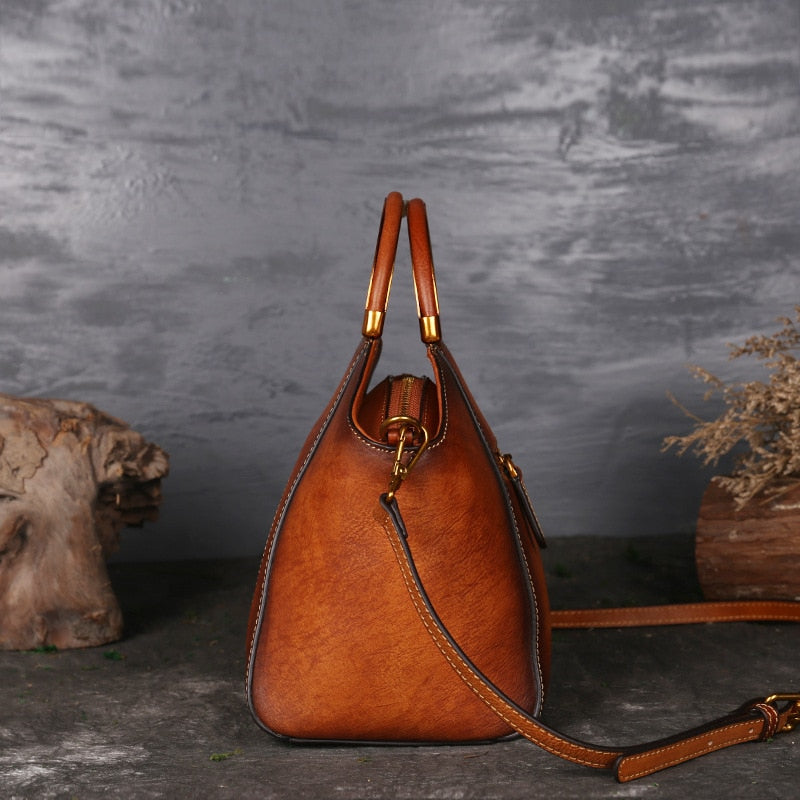Luxus Frauen Echtes Leder Handtaschen Damen Retro Elegante Schulter Umhängetasche Rindsleder Handgemachte Damen Taschen - GYLDNE GRÆNSE Gourmet Online Shop