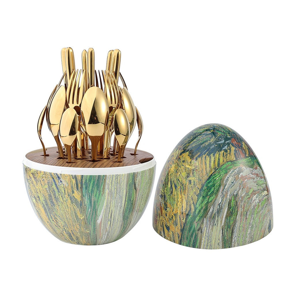 Heartland Egg 24-Piece Stainless Steel Besteck Set Van Gogh Home Art Messer Gabel Löffel Set - GYLDNE GRÆNSE Gourmet Online Shop