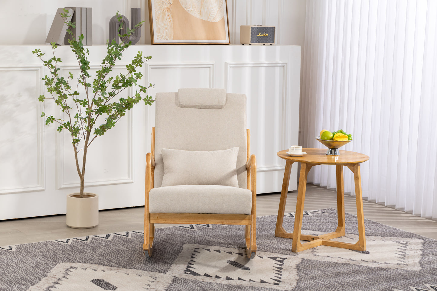 Schaukelstuhl gepolsterter Stoffschaukelsessel Indoor mit hoher Rückenlehne, Gleiterstühlen und Lendenkissen für das Wohnzimmer - GYLDNE GRÆNSE Gourmet Online Shop