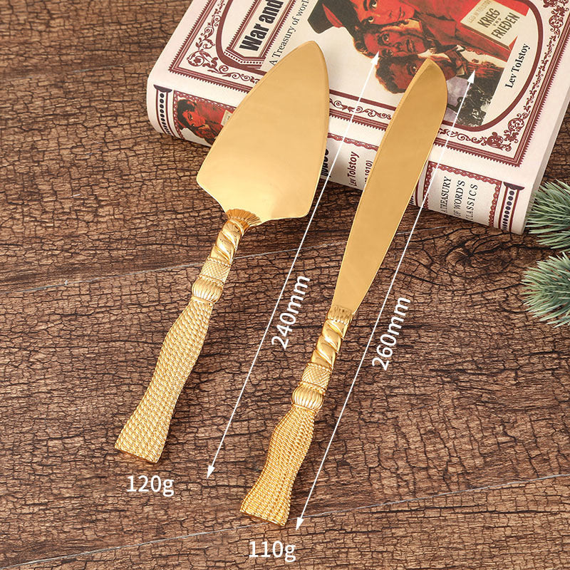 2pcs Kuchenmesser Abendessen Messer und Schaufel Pizza Brotmesser Hochzeit Zubehör Kuchenmesser Dreieck Brotschaufel Backwerkzeuge - GYLDNE GRÆNSE Gourmet Online Shop