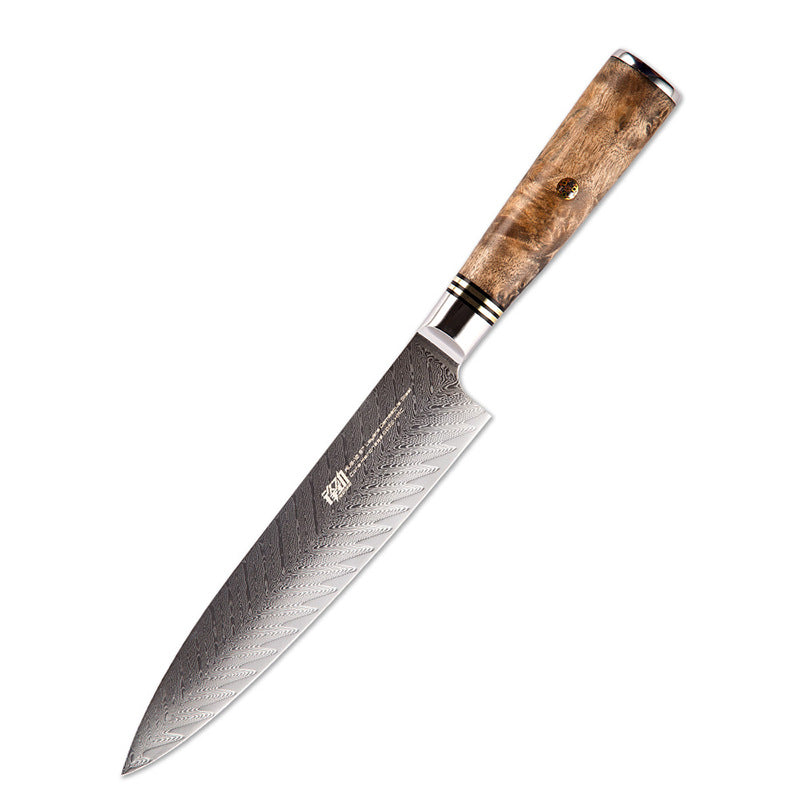 Damast 8 Zoll Schneidemesser Aus10 Kochmesser Fischgrätenmuster Kochmesser Schatten Holz Schneidemesser - GYLDNE GRÆNSE Gourmet Online Shop