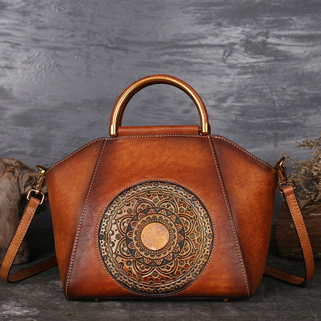 Luxus Frauen Echtes Leder Handtaschen Damen Retro Elegante Schulter Umhängetasche Rindsleder Handgemachte Damen Taschen - GYLDNE GRÆNSE Gourmet Online Shop