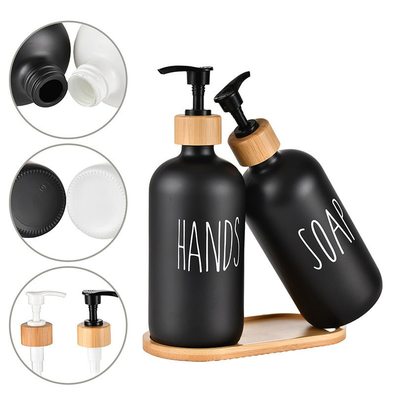 Glas 500ml Boston Handseifenpumpe schwarz und weiß Spaltflasche Holzkappe Seifenspender Shampooflasche - GYLDNE GRÆNSE Gourmet Online Shop
