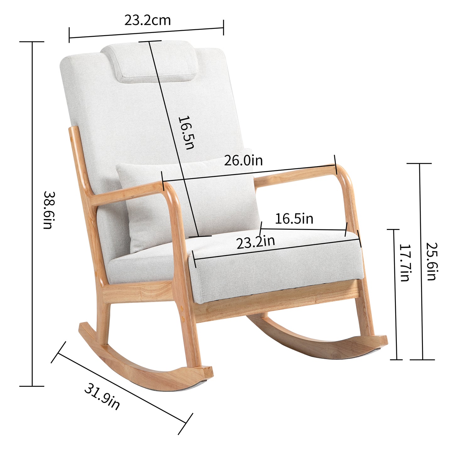 Schaukelstuhl gepolsterter Stoffschaukelsessel Indoor mit hoher Rückenlehne, Gleiterstühlen und Lendenkissen für das Wohnzimmer - GYLDNE GRÆNSE Gourmet Online Shop