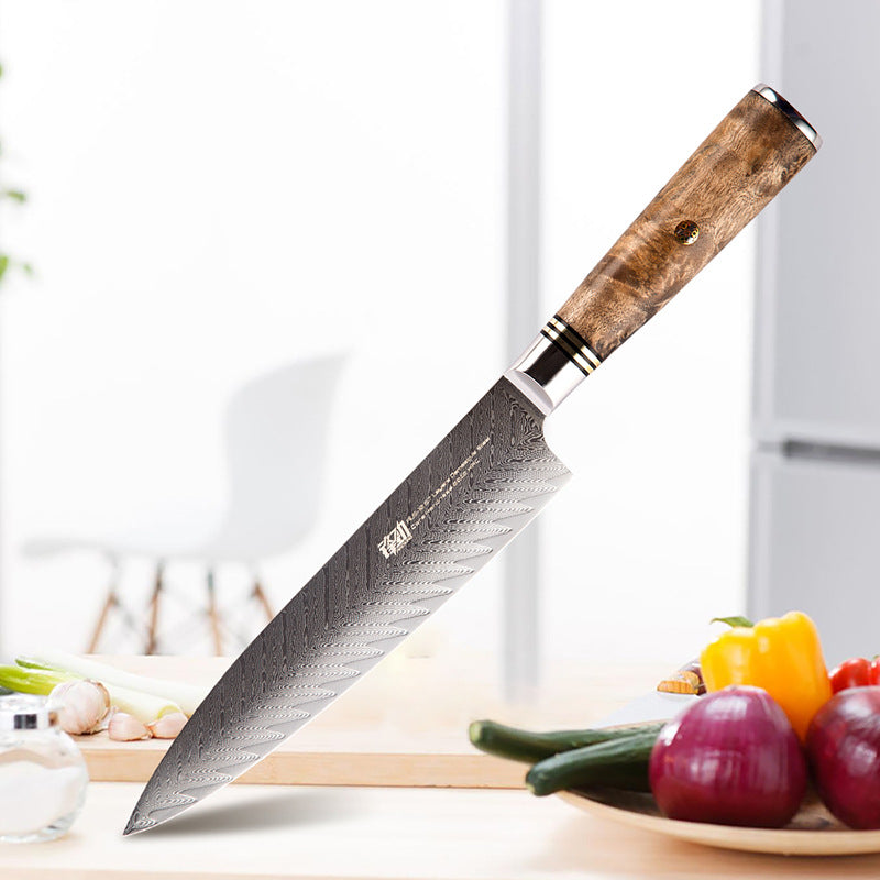 Damast 8 Zoll Schneidemesser Aus10 Kochmesser Fischgrätenmuster Kochmesser Schatten Holz Schneidemesser - GYLDNE GRÆNSE Gourmet Online Shop