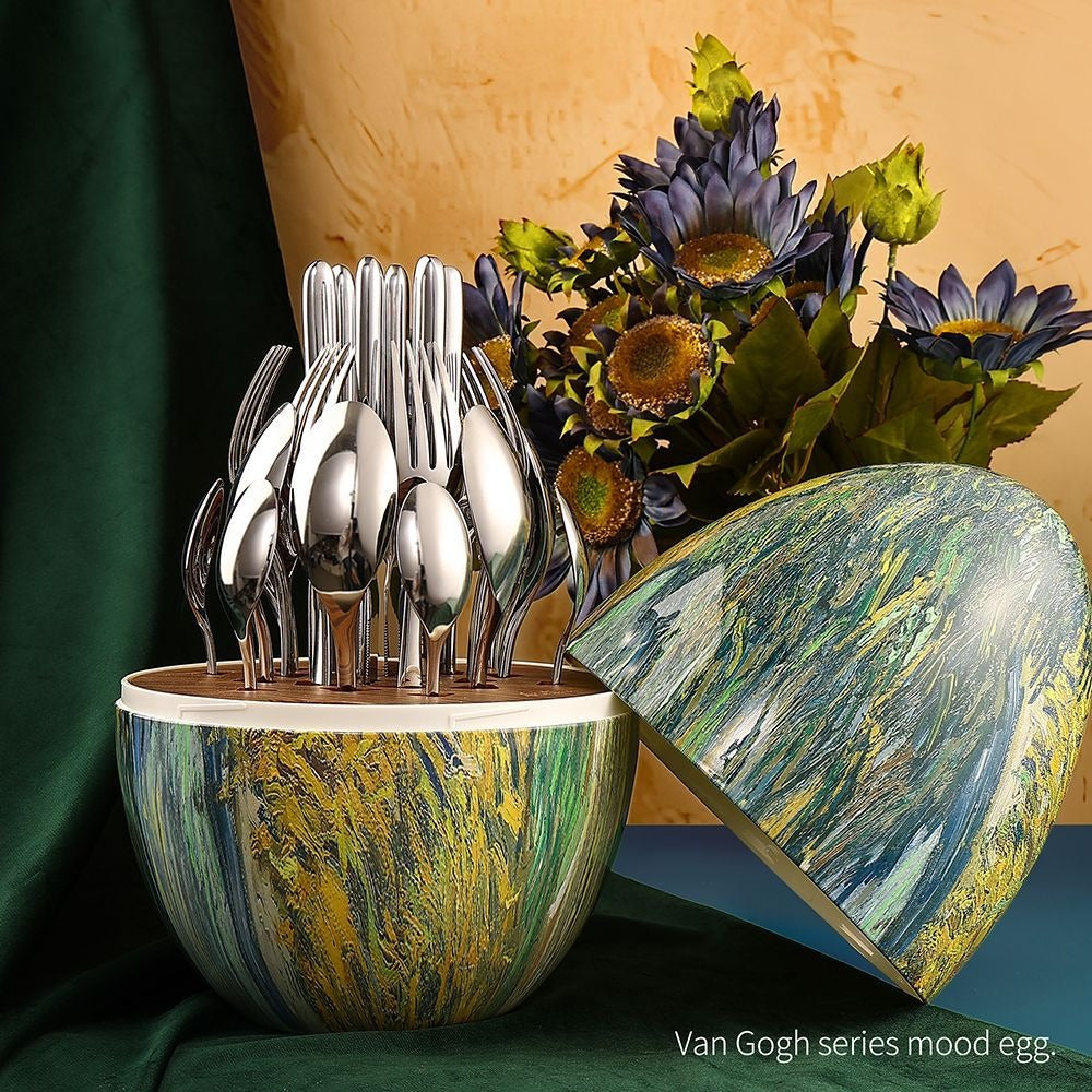 Heartland Egg 24-Piece Stainless Steel Besteck Set Van Gogh Home Art Messer Gabel Löffel Set - GYLDNE GRÆNSE Gourmet Online Shop