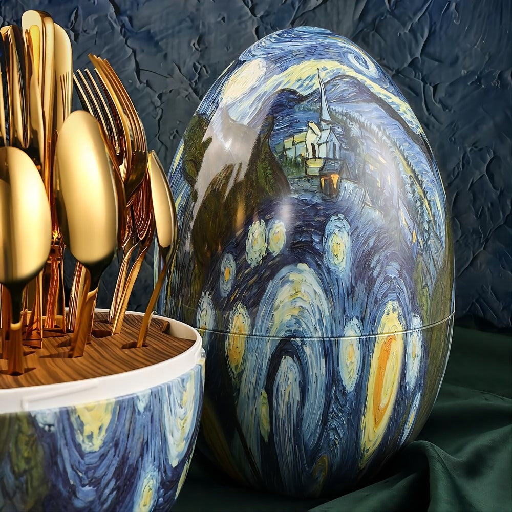 Heartland Egg 24-Piece Stainless Steel Besteck Set Van Gogh Home Art Messer Gabel Löffel Set - GYLDNE GRÆNSE Gourmet Online Shop