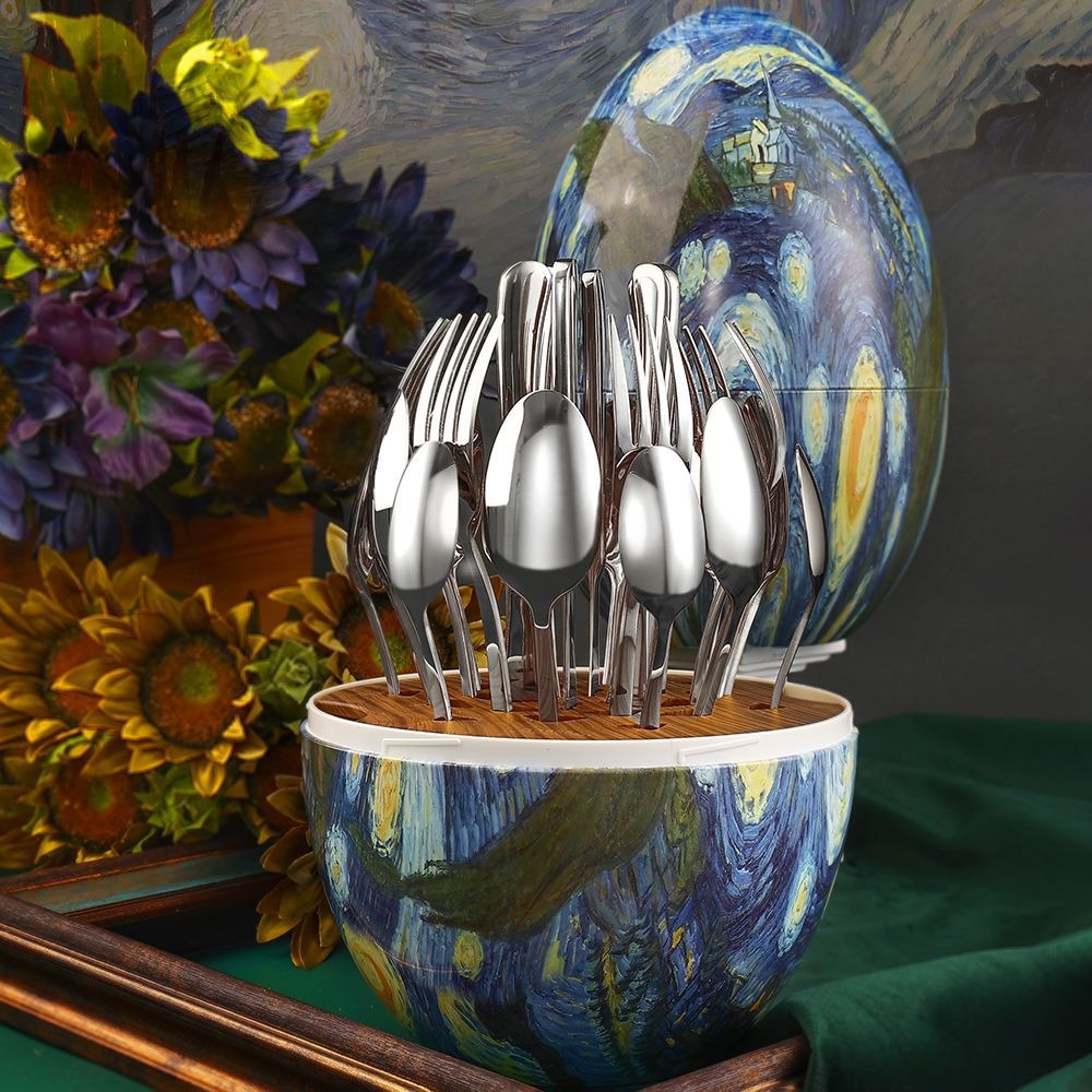 Heartland Egg 24-Piece Stainless Steel Besteck Set Van Gogh Home Art Messer Gabel Löffel Set - GYLDNE GRÆNSE Gourmet Online Shop