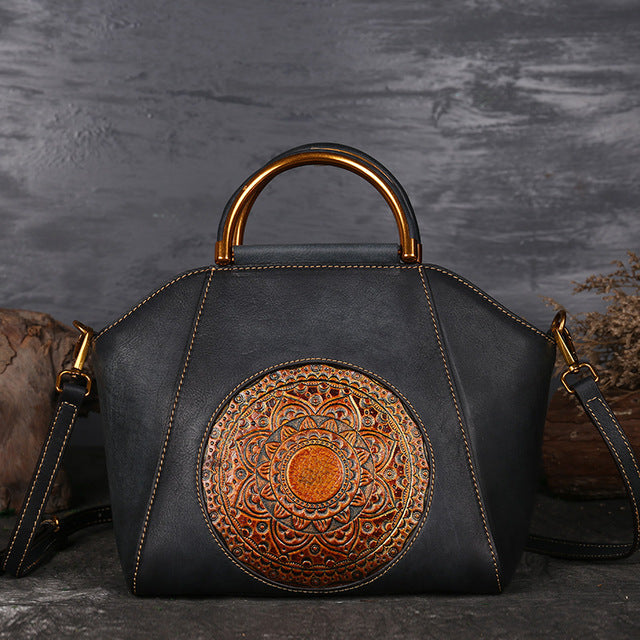 Luxus Frauen Echtes Leder Handtaschen Damen Retro Elegante Schulter Umhängetasche Rindsleder Handgemachte Damen Taschen - GYLDNE GRÆNSE Gourmet Online Shop