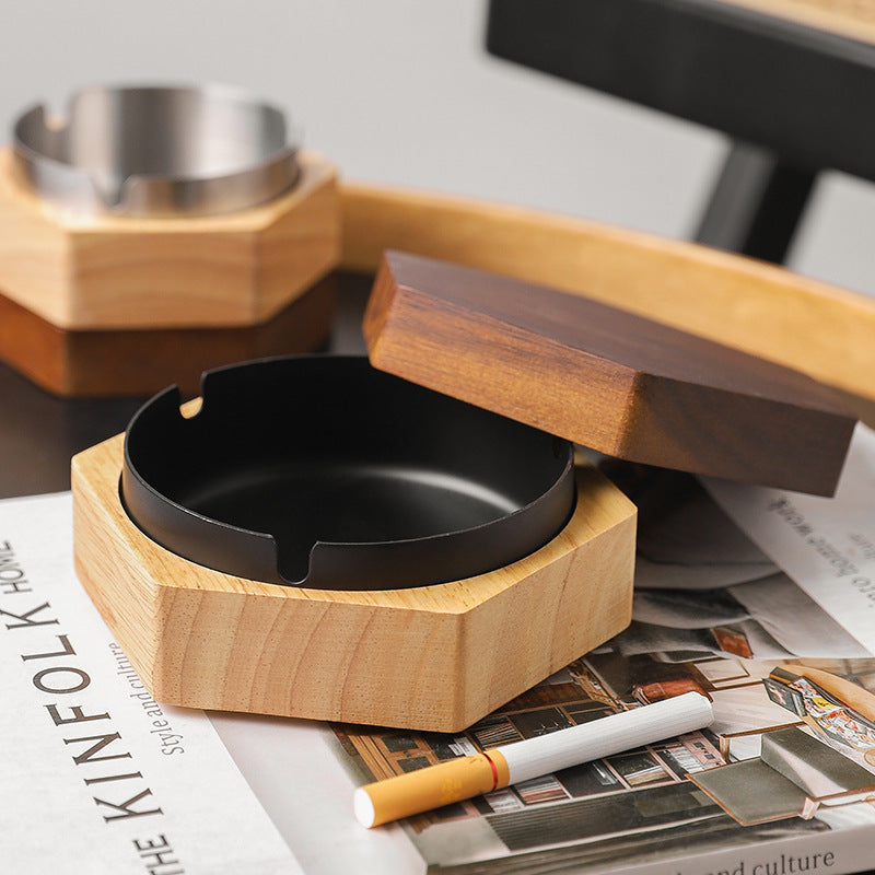Nordischer Holzaschenbecher Aschenbecher aus Massivholz mit Deckel Heller Büroaschenbecher - GYLDNE GRÆNSE Gourmet Online Shop