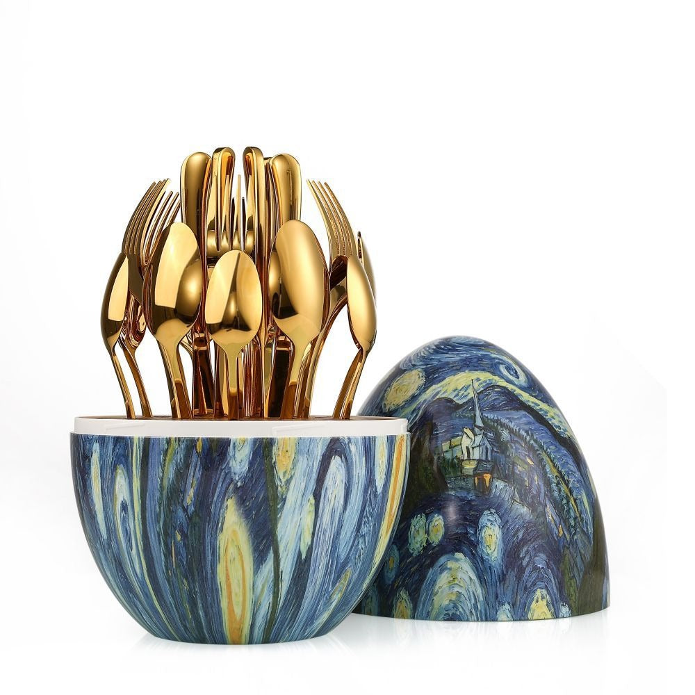 Heartland Egg 24-Piece Stainless Steel Besteck Set Van Gogh Home Art Messer Gabel Löffel Set - GYLDNE GRÆNSE Gourmet Online Shop
