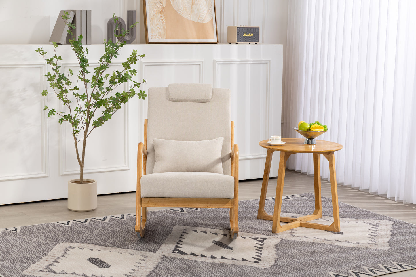 Schaukelstuhl gepolsterter Stoffschaukelsessel Indoor mit hoher Rückenlehne, Gleiterstühlen und Lendenkissen für das Wohnzimmer - GYLDNE GRÆNSE Gourmet Online Shop