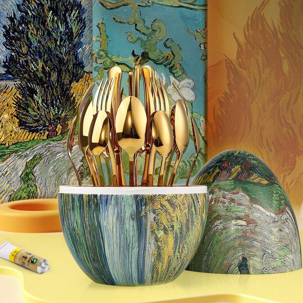 Heartland Egg 24-Piece Stainless Steel Besteck Set Van Gogh Home Art Messer Gabel Löffel Set - GYLDNE GRÆNSE Gourmet Online Shop