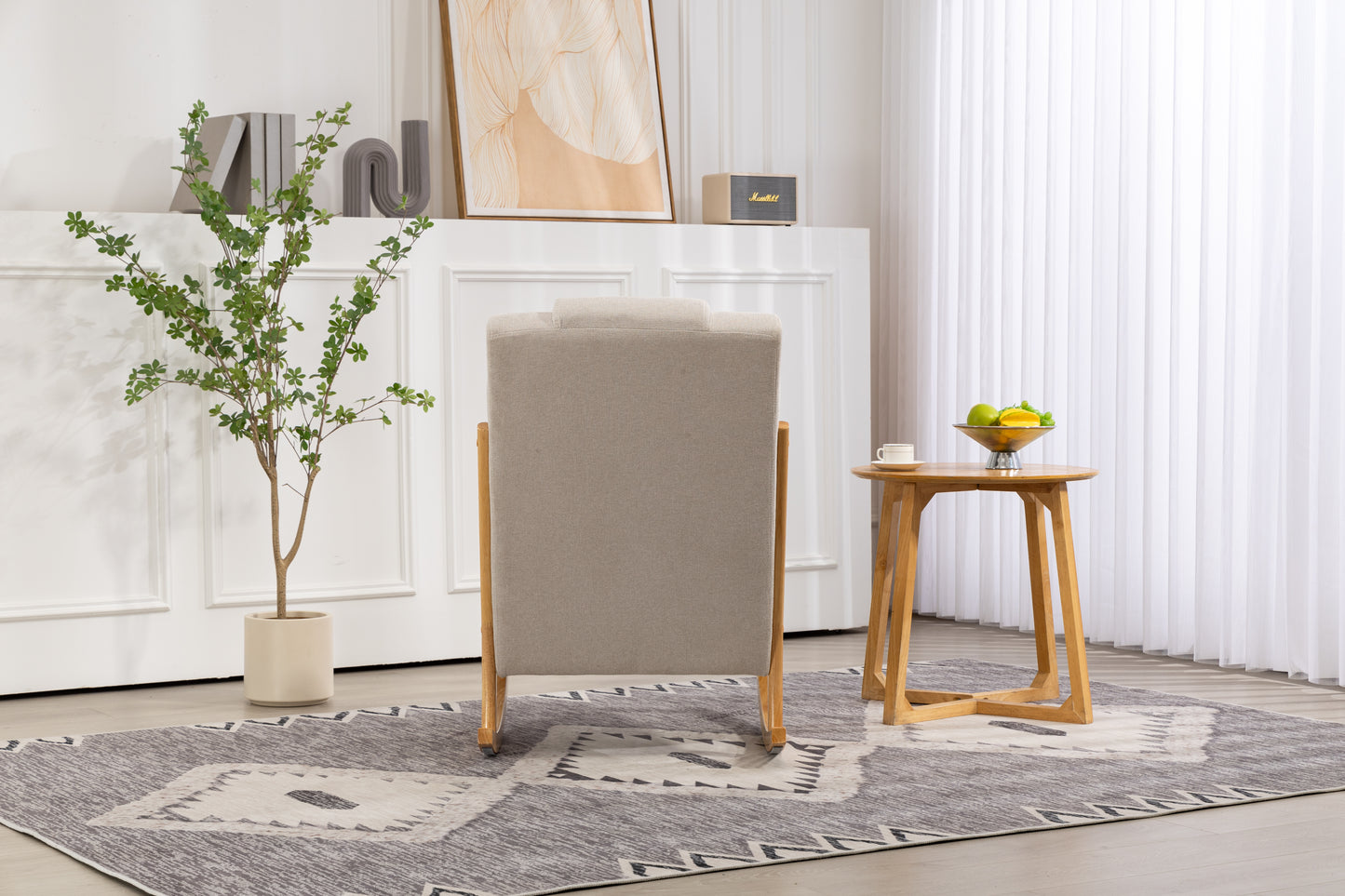 Schaukelstuhl gepolsterter Stoffschaukelsessel Indoor mit hoher Rückenlehne, Gleiterstühlen und Lendenkissen für das Wohnzimmer - GYLDNE GRÆNSE Gourmet Online Shop