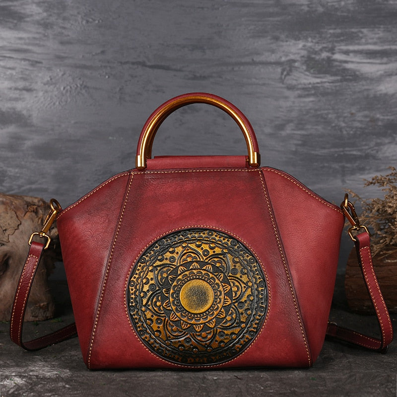 Luxus Frauen Echtes Leder Handtaschen Damen Retro Elegante Schulter Umhängetasche Rindsleder Handgemachte Damen Taschen - GYLDNE GRÆNSE Gourmet Online Shop