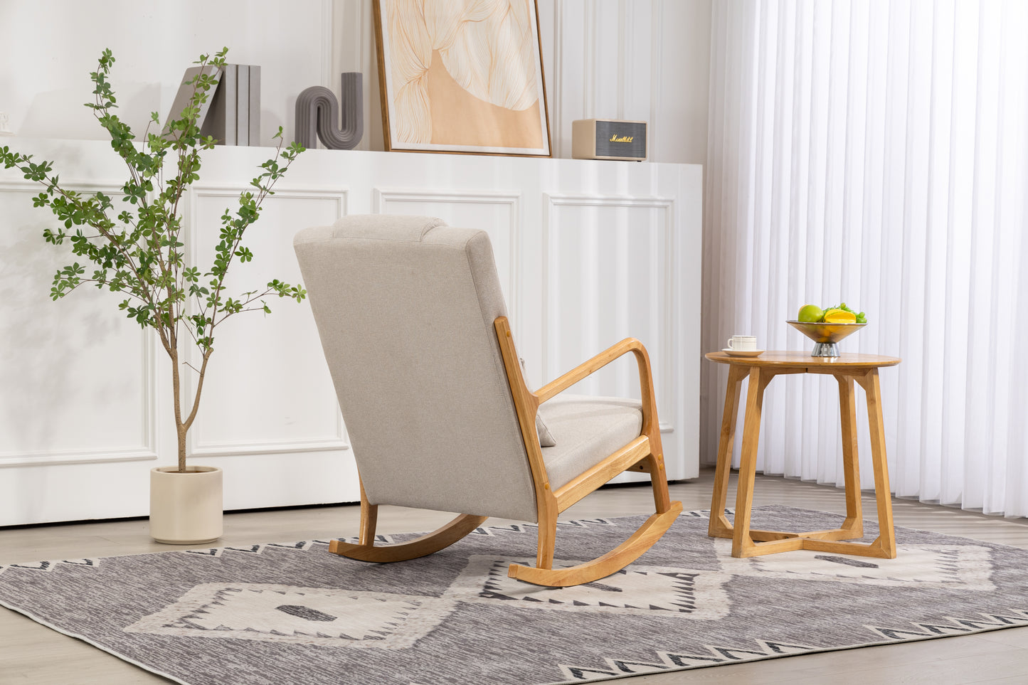 Schaukelstuhl gepolsterter Stoffschaukelsessel Indoor mit hoher Rückenlehne, Gleiterstühlen und Lendenkissen für das Wohnzimmer - GYLDNE GRÆNSE Gourmet Online Shop