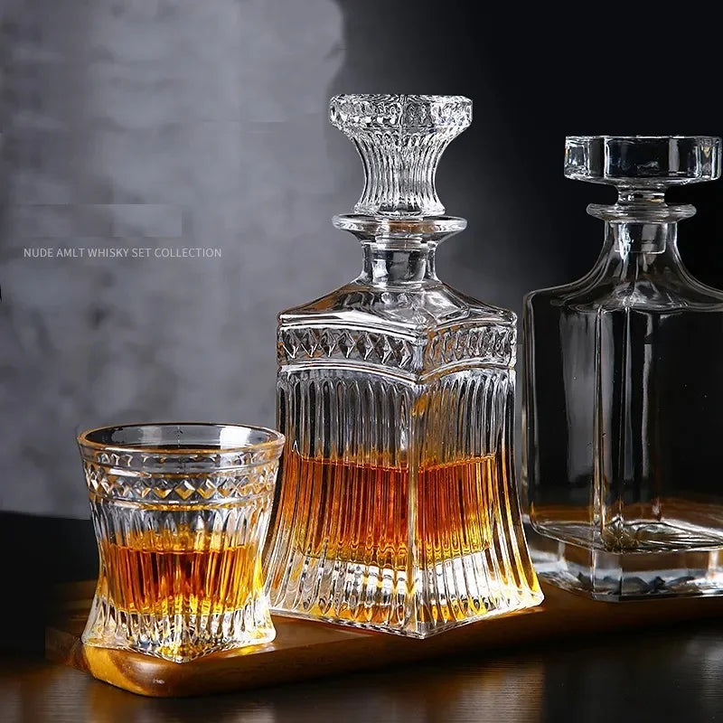 Kristallglas Wein Rote Flasche + 2 STÜCKE Tassen Wein Karaffe Whisky Liqour Ausgießer Home Bar Wodka Bier Flasche Glas Krug JR - GYLDNE GRÆNSE Gourmet Online Shop