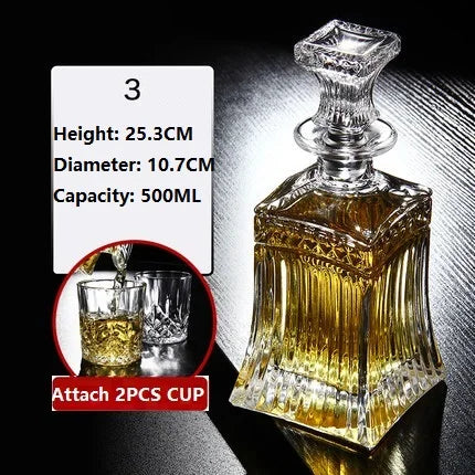 Kristallglas Wein Rote Flasche + 2 STÜCKE Tassen Wein Karaffe Whisky Liqour Ausgießer Home Bar Wodka Bier Flasche Glas Krug JR - GYLDNE GRÆNSE Gourmet Online Shop