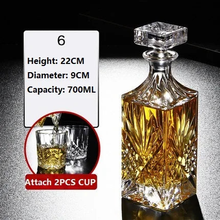 Kristallglas Wein Rote Flasche + 2 STÜCKE Tassen Wein Karaffe Whisky Liqour Ausgießer Home Bar Wodka Bier Flasche Glas Krug JR - GYLDNE GRÆNSE Gourmet Online Shop
