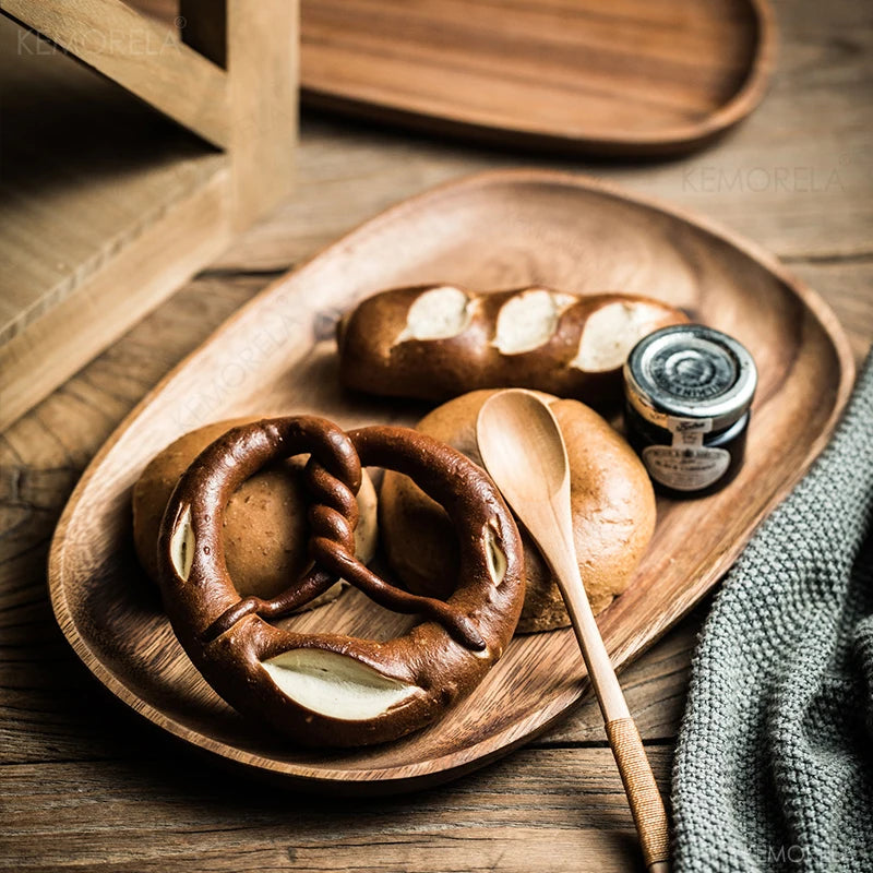 Dinner Platte Teller Holz Wood Irregular Oval Wood Dinner Plate Tableware Set - GYLDNE GRÆNSE Gourmet Online Shop