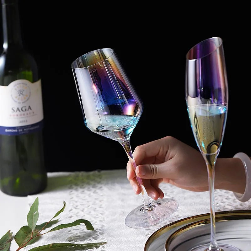 Bunte Weintasse Nordisch Kreativ Hoch Diagonal Regenbogen Kristallglas Bar Startseite Whiskey Wodka Champagnerglas Trinkglas - GYLDNE GRÆNSE Gourmet Online Shop