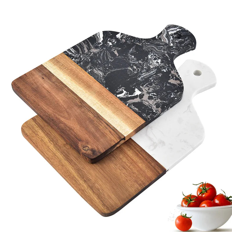 Marmor und Akazienholz Küche Schneidebrett Rutschfeste Schneideblöcke Obst Käse Werkzeuge Messer Zubehör Steak Pizzablech - GYLDNE GRÆNSE Gourmet Online Shop