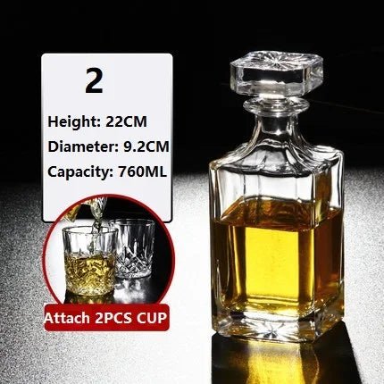 Kristallglas Wein Rote Flasche + 2 STÜCKE Tassen Wein Karaffe Whisky Liqour Ausgießer Home Bar Wodka Bier Flasche Glas Krug JR - GYLDNE GRÆNSE Gourmet Online Shop