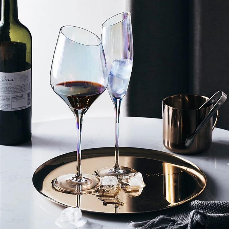 Bunte Weintasse Nordisch Kreativ Hoch Diagonal Regenbogen Kristallglas Bar Startseite Whiskey Wodka Champagnerglas Trinkglas - GYLDNE GRÆNSE Gourmet Online Shop