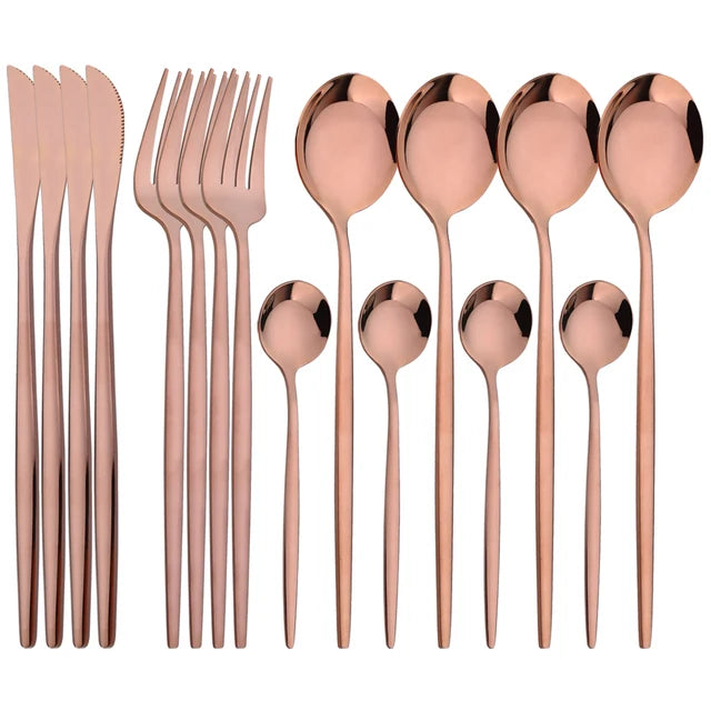 16Pcs Geschirr Set Edelstahl Geschirr Spiegel Abendessen Schwarzes Besteck Set Messer Obst Gabel Löffel Besteck Küchenset - GYLDNE GRÆNSE Gourmet Online Shop
