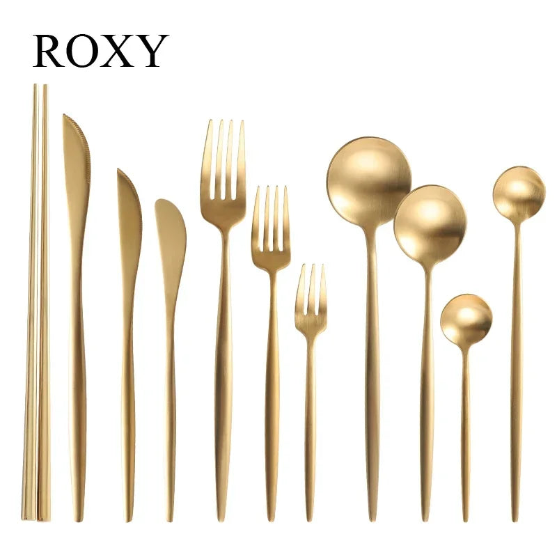 Mattgold 18/10 Edelstahl Luxus Besteck Geschirr Geschirr Messer Löffel Gabel Essstäbchen Besteck Set Spülmaschinenfest - GYLDNE GRÆNSE Gourmet Online Shop