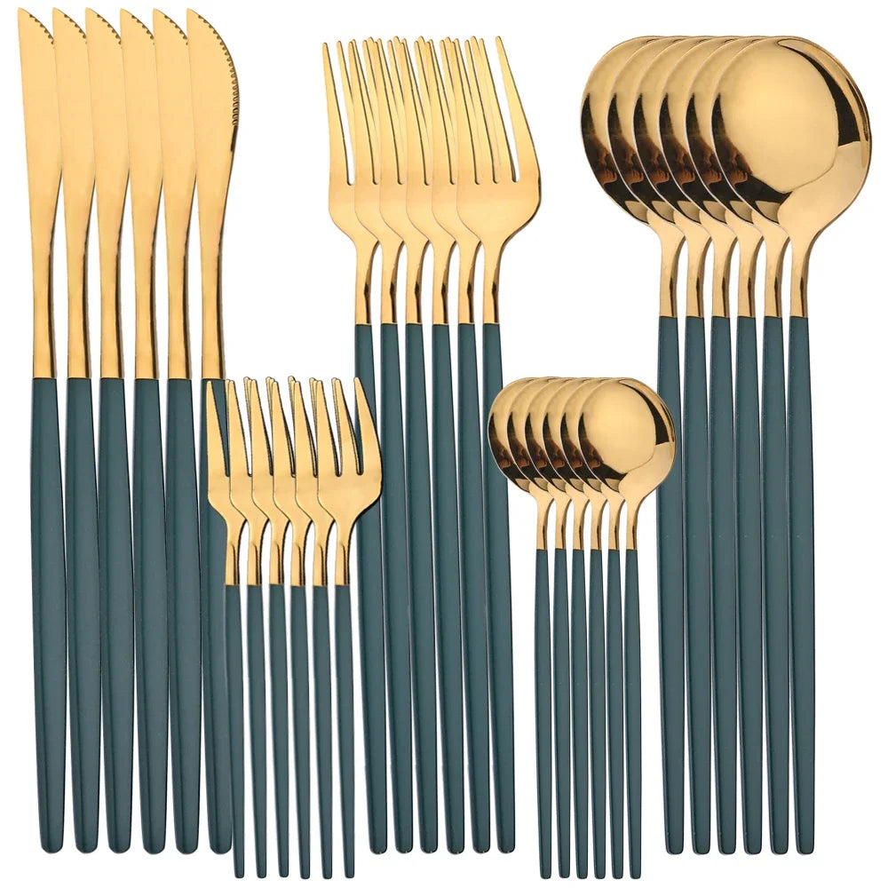 30 Teile Besteck Set Gold Geschirr Edelstahl Spiegel Geschirr Abendessen Tee Löffel Gabel Messer Western Besteck Besteck Set - GYLDNE GRÆNSE Gourmet Online Shop