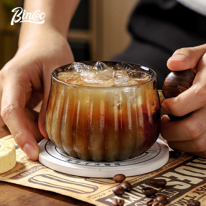 BINCOO Hitzebeständige Glas-Kaffeetasse bauchig rund Büro-Trinktasse Haushalt Amerikanische Nachmittagstee-Tasse 250ML - GYLDNE GRÆNSE Gourmet Online Shop