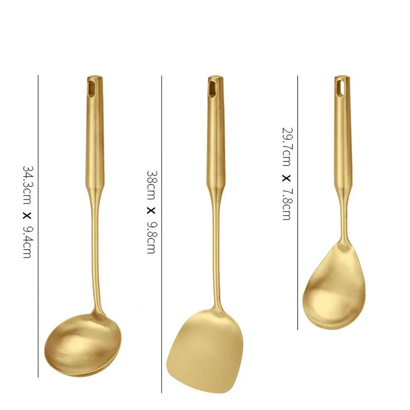 Stainless Steel Gold Suppenlöffel Pfannenwender Noodle Colander Hot Pot Spoon Rice Spoon Kitchen Cooking Frying Tool - GYLDNE GRÆNSE Gourmet Online Shop